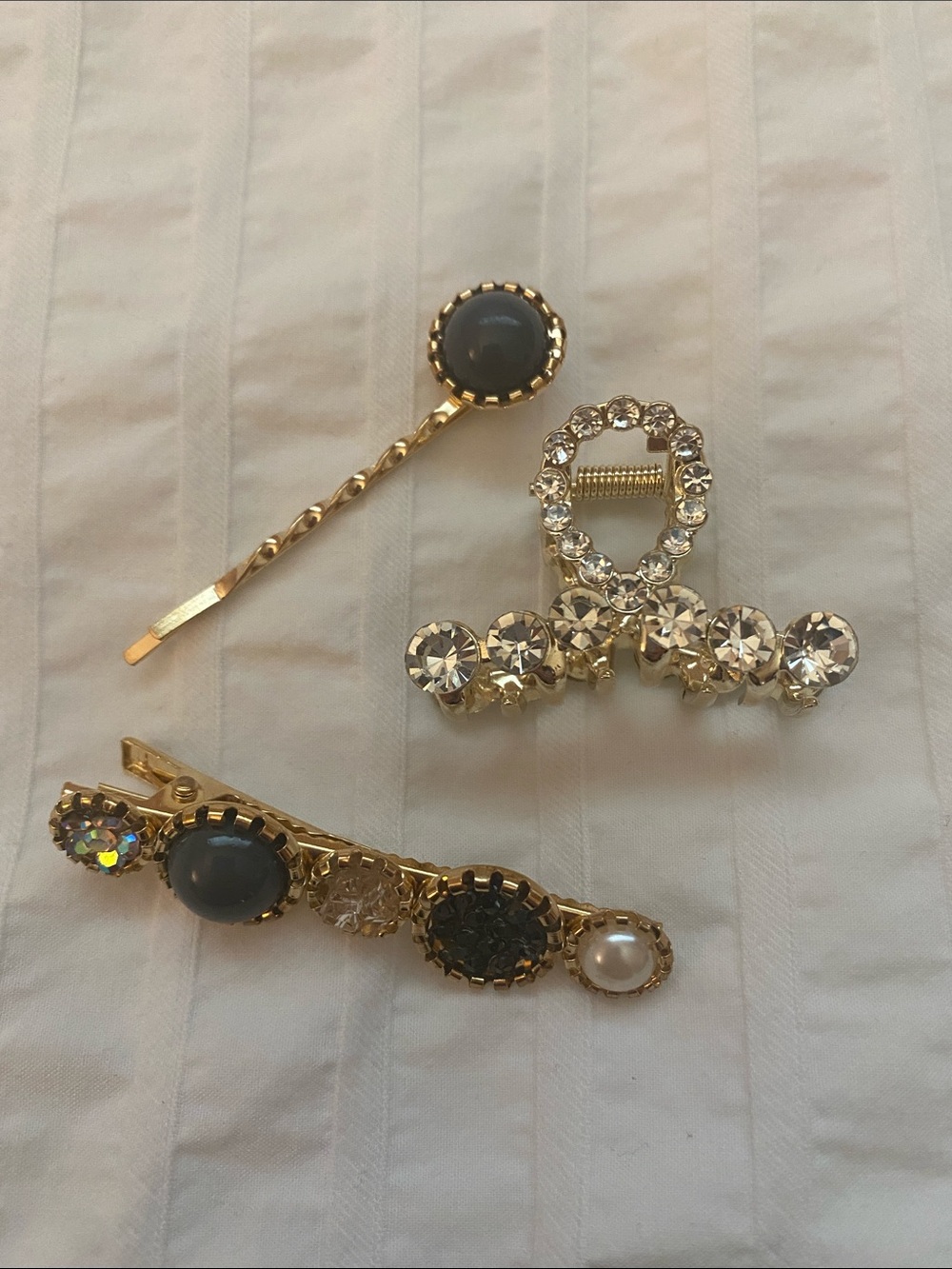 Gold-Tone Crystal Hair Clips Set - Clear and Black